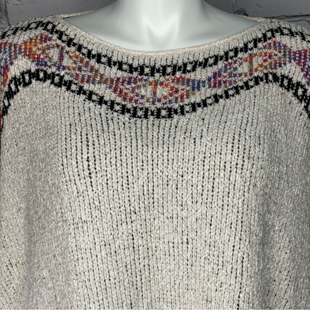 Tribal Design Chenille Poncho Sweater Fitted Cuff - Picture 5 of 11